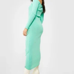 Geripptes Premium Cut-Out Strick-Kleid Mit Knöpfen -Diven Stil Verkaufsgeschäft gzz17786 mint xl 1