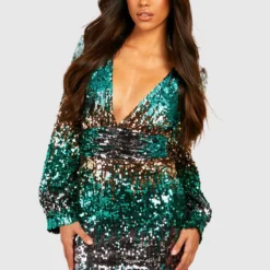 Tall Gestreiftes Pailletten-Kleid Mit Tiefem Ausschnitt Und Farbverlauf