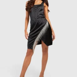 Tall Satin-Kleid Mit Strass-Detail -Diven Stil Verkaufsgeschäft gzz18906 black xl 2