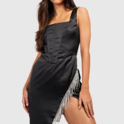 Tall Satin-Kleid Mit Strass-Detail -Diven Stil Verkaufsgeschäft gzz18906 black xl 3