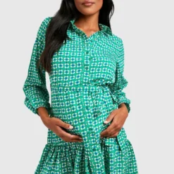 Umstandsmode Hemd-Kleid Mit Gürtel Und Rüschensaum 8 Umstandsmode Hemd-Kleid Mit Gürtel Und Rüschensaum -Diven Stil Verkaufsgeschäft gzz22576 green xl 2