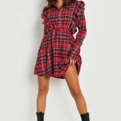 Kariertes Hemd-Kleid Mit Rüschen-Detail