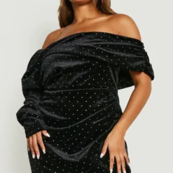 Plus Schulterfreies Bodycon-Kleid Aus Samt Mit Strass 8 Plus Schulterfreies Bodycon-Kleid Aus Samt Mit Strass -Diven Stil Verkaufsgeschäft gzz22937 black xl 2