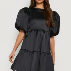 Strukturiertes Gestuftes Satin Babydoll-Kleid 8 Strukturiertes Gestuftes Satin Babydoll-Kleid -Diven Stil Verkaufsgeschäft gzz23683 black xl 2