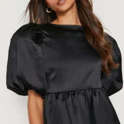 Strukturiertes Gestuftes Satin Babydoll-Kleid 9 Strukturiertes Gestuftes Satin Babydoll-Kleid -Diven Stil Verkaufsgeschäft gzz23683 black xl 3