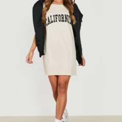 T-Shirt Kleid Mit California-Print 8 T-Shirt Kleid Mit California-Print -Diven Stil Verkaufsgeschäft gzz23943 stone xl 2