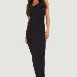 Petite Rundhals-Kleid Mit Gürtel -Diven Stil Verkaufsgeschäft gzz24018 black xl 2