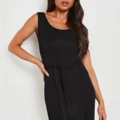 Petite Rundhals-Kleid Mit Gürtel -Diven Stil Verkaufsgeschäft gzz24018 black xl 3