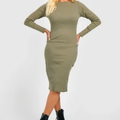 Geripptes Essentials Basic Bodycon-Kleid 8 Geripptes Essentials Basic Bodycon-Kleid -Diven Stil Verkaufsgeschäft gzz25373 khaki xl 2