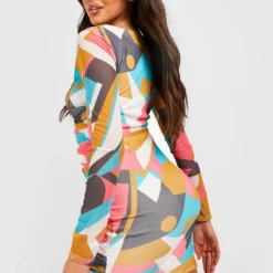 Gerafftes Mesh Bodycon-Kleid Mit Abstraktem Print -Diven Stil Verkaufsgeschäft gzz25378 multi xl 1