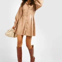 Hemd-Kleid Im Leder-Look Mit Korsett-Detail 8 Hemd-Kleid Im Leder-Look Mit Korsett-Detail -Diven Stil Verkaufsgeschäft gzz26346 sand xl 2