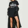 Oversize T-Shirt-Kleid Mit Brooklyn-Slogan -Diven Stil Verkaufsgeschäft gzz26573 black xl