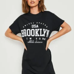 Oversize T-Shirt-Kleid Mit Brooklyn-Slogan -Diven Stil Verkaufsgeschäft gzz26573 black xl 3