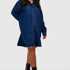 Plus Denim Hemd-Kleid Mit Knopfleiste -Diven Stil Verkaufsgeschäft gzz27244 indigo xl 2