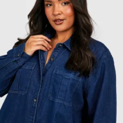 Plus Denim Hemd-Kleid Mit Knopfleiste -Diven Stil Verkaufsgeschäft gzz27244 indigo xl 3