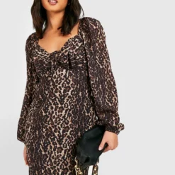 Leopardenprint Chiffon-Kleid Mit Puffärmeln 8 Leopardenprint Chiffon-Kleid Mit Puffärmeln -Diven Stil Verkaufsgeschäft gzz27537 brown xl 2