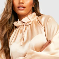 Hochgeschlossenes Rüschen-Kleid Aus Satin -Diven Stil Verkaufsgeschäft gzz27539 champagne xl 3 scaled