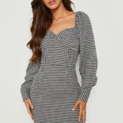 Hahnentritt Kleid Mit Korsett-Detail -Diven Stil Verkaufsgeschäft gzz27877 black xl 3