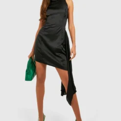 Hochgeschlossenes Satin-Kleid Mit Seitlicher Bindung 8 Hochgeschlossenes Satin-Kleid Mit Seitlicher Bindung -Diven Stil Verkaufsgeschäft gzz27970 black xl 2 scaled