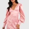 Satin Bodycon-Kleid Mit Volumenärmeln -Diven Stil Verkaufsgeschäft gzz28597 rose xl