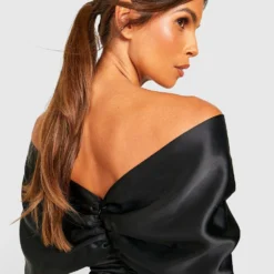 Satin Bardot-Kleid Mit Korsett-Detail -Diven Stil Verkaufsgeschäft gzz28601 black xl 3