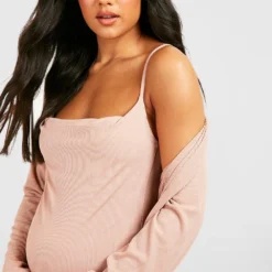 Umstandsmode Geripptes Kleid Mit Wasserfallausschnitt -Diven Stil Verkaufsgeschäft gzz28812 sand xl 3