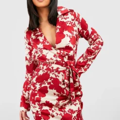 Florales Satin-Kleid Mit Wickel-Detail