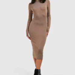Langärmligs Bodycon-Kleid Mit Rollkragen 8 Langärmligs Bodycon-Kleid Mit Rollkragen -Diven Stil Verkaufsgeschäft gzz29040 mocha xl 2 scaled