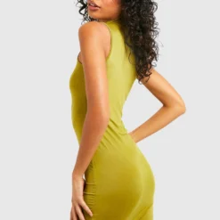 Hochgeschlossenes Recyceltes Bodycon-Kleid 7 Hochgeschlossenes Recyceltes Bodycon-Kleid -Diven Stil Verkaufsgeschäft gzz29097 olive xl 1