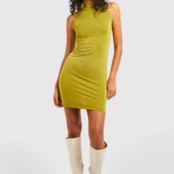 Hochgeschlossenes Recyceltes Bodycon-Kleid 9 Hochgeschlossenes Recyceltes Bodycon-Kleid -Diven Stil Verkaufsgeschäft gzz29097 olive xl 3