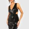 Pailletten Mini-Kleid Mit Tiefem Ausschnitt
