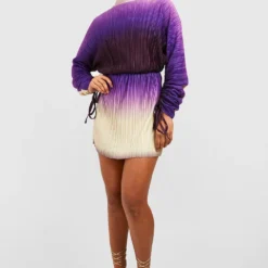 Plissee-Kleid Mit Gerafften Ärmeln Und Farbverlauf