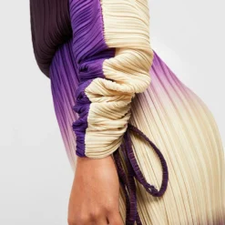 Plissee-Kleid Mit Gerafften Ärmeln Und Farbverlauf -Diven Stil Verkaufsgeschäft gzz29774 purple xl 3