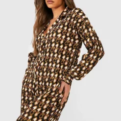 Oversize Plissee Hemd-Kleid Mit Ketten-Print