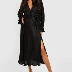 Umstandsmode Satin Plissee-Kleid Mit Rüschen -Diven Stil Verkaufsgeschäft gzz30675 black xl 2