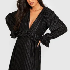 Umstandsmode Satin Plissee-Kleid Mit Rüschen -Diven Stil Verkaufsgeschäft gzz30675 black xl 3