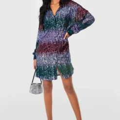 Tall Gestreiftes Pailletten Hemd-Kleid