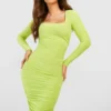 Gerafftes Bodycon-Kleid Mit Geradem Ausschnitt -Diven Stil Verkaufsgeschäft gzz30956 chartreuse xl