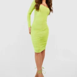 Gerafftes Bodycon-Kleid Mit Geradem Ausschnitt -Diven Stil Verkaufsgeschäft gzz30956 chartreuse xl 2