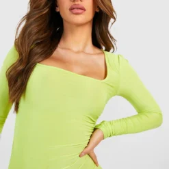 Gerafftes Bodycon-Kleid Mit Geradem Ausschnitt -Diven Stil Verkaufsgeschäft gzz30956 chartreuse xl 3