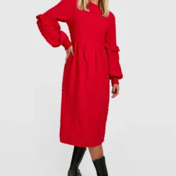 Strukturiertes Gestuftes Smok-Kleid -Diven Stil Verkaufsgeschäft gzz32298 red xl 2 scaled