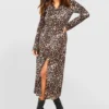 Leopardenprint Hemd-Kleid -Diven Stil Verkaufsgeschäft gzz33061 brown xl