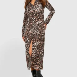 Leopardenprint Hemd-Kleid -Diven Stil Verkaufsgeschäft gzz33061 brown xl 2