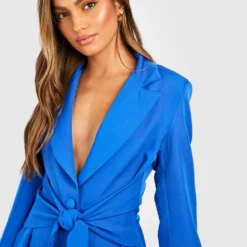 Blazer-Kleid Mit Knopfleiste Und Bindegürtel -Diven Stil Verkaufsgeschäft gzz33869 cobalt xl 3