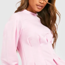 Skater Sweatshirt-Kleid Mit Geraffter Taille -Diven Stil Verkaufsgeschäft gzz33898 pink xl 3