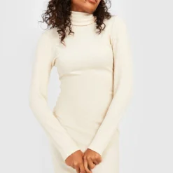 Geripptes Rollkragen Bodycon-Kleid In Knitteroptik 8 Geripptes Rollkragen Bodycon-Kleid In Knitteroptik -Diven Stil Verkaufsgeschäft gzz33911 ecru xl 2