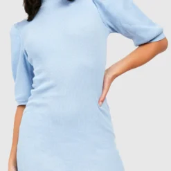 Hochgeschlossenes Recyceltes Geripptes Kleid Mit Puffärmeln 9 Hochgeschlossenes Recyceltes Geripptes Kleid Mit Puffärmeln -Diven Stil Verkaufsgeschäft gzz33935 aqua xl 3 scaled