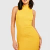 Hochgeschlossenes Recyceltes Geripptes Bodycon-Kleid -Diven Stil Verkaufsgeschäft gzz33940 mustard xl scaled