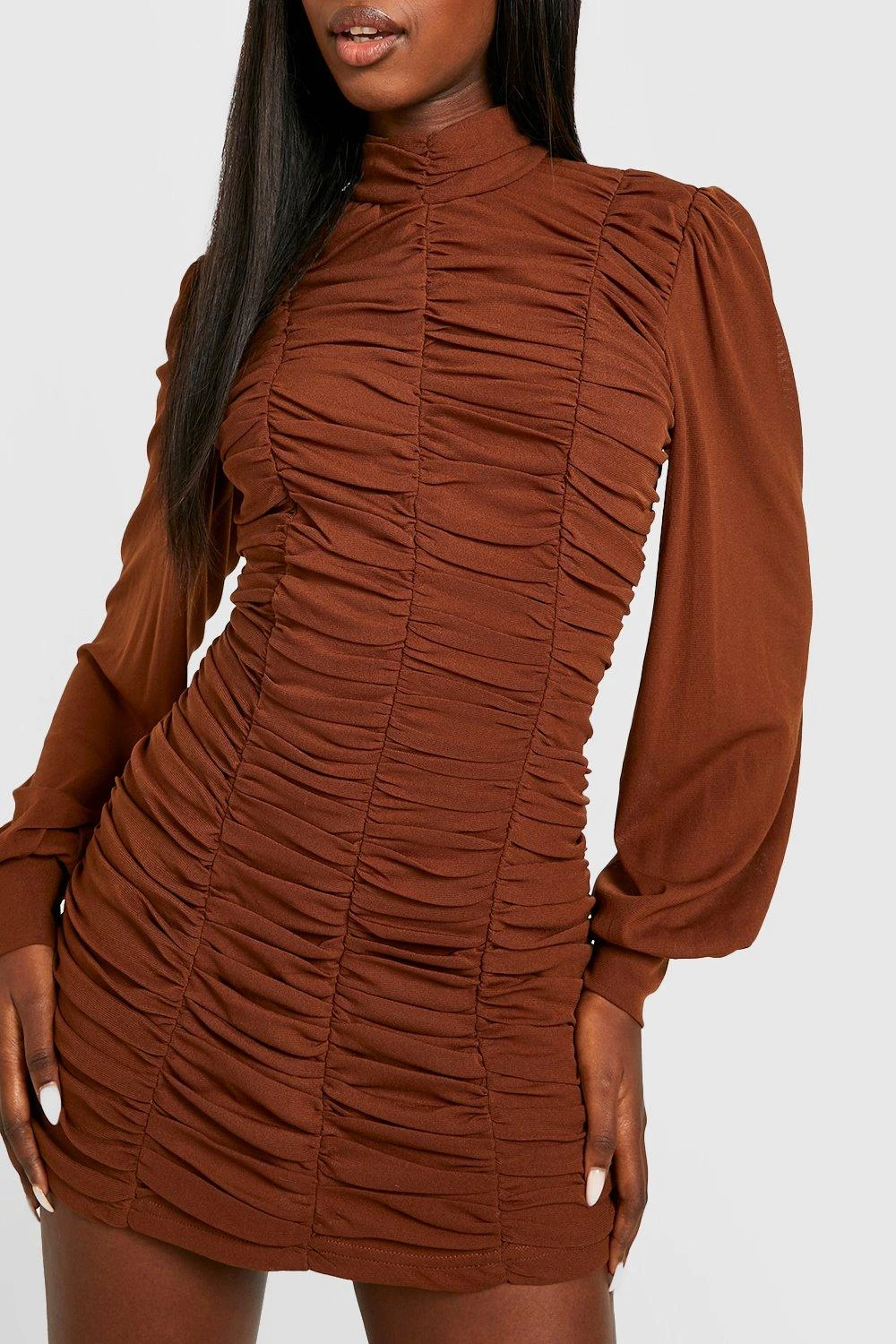 Petite Hochgeschlossenes Gerafftes Mesh Bodycon-Kleid 6 Petite Hochgeschlossenes Gerafftes Mesh Bodycon-Kleid – Bild 4