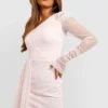 Einärmliges Gerafftes Kleid Aus Glitzer-Mesh -Diven Stil Verkaufsgeschäft gzz34622 blush xl
